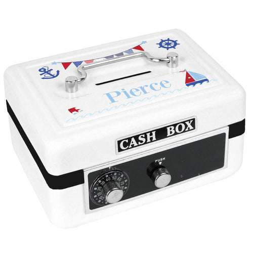 Personalized White Cash Box with Boys Sailboat design