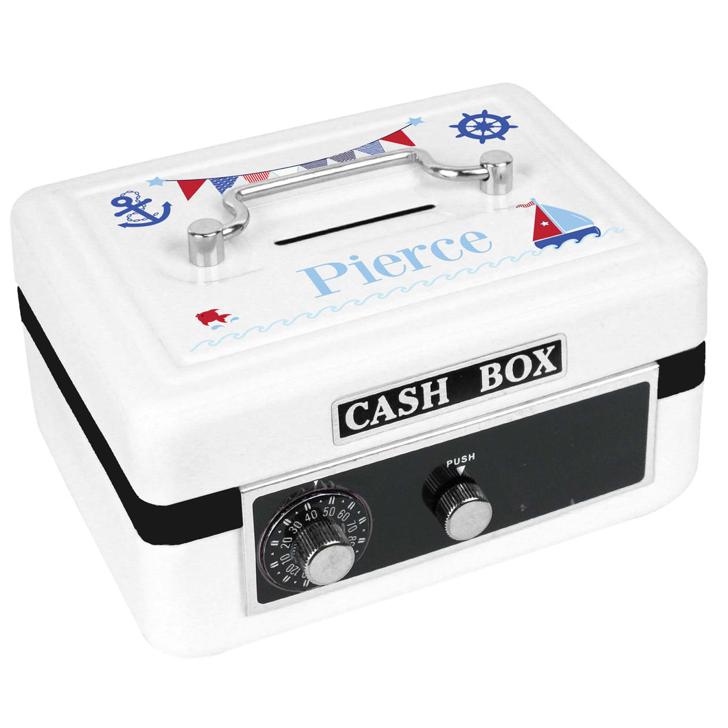 Personalized White Cash Box with Boys Sailboat design
