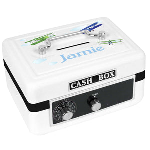Personalized White Cash Box with Airplane design