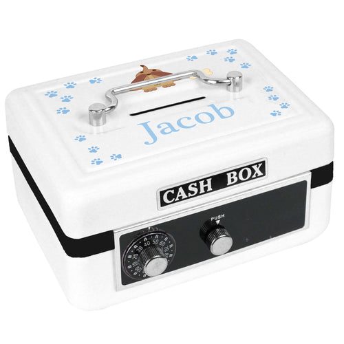 Personalized White Cash Box with Blue Puppy design