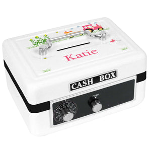 Personalized White Cash Box with Pink Tractor design