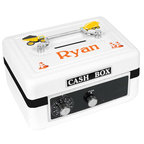 Personalized White Cash Box with Construction design