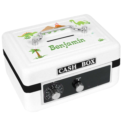 Personalized White Cash Box with Dinosaurs design