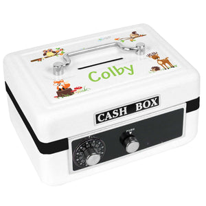Personalized White Cash Box with Green Forest Animal design