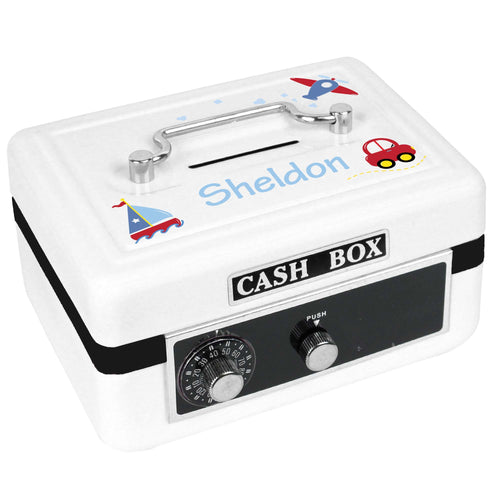Personalized White Cash Box with Sails and Trails design