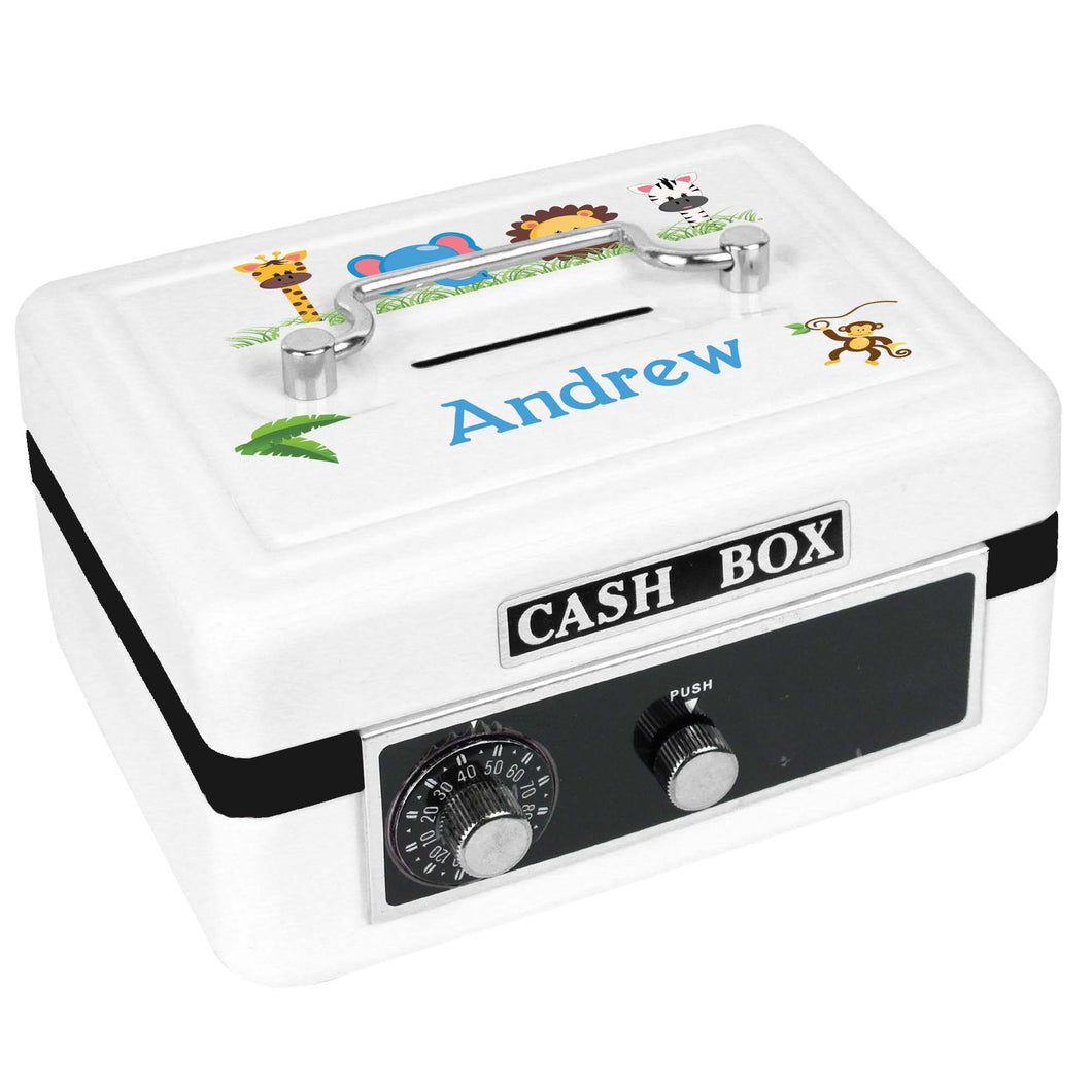 Personalized White Cash Box with Jungle Animals Boy design