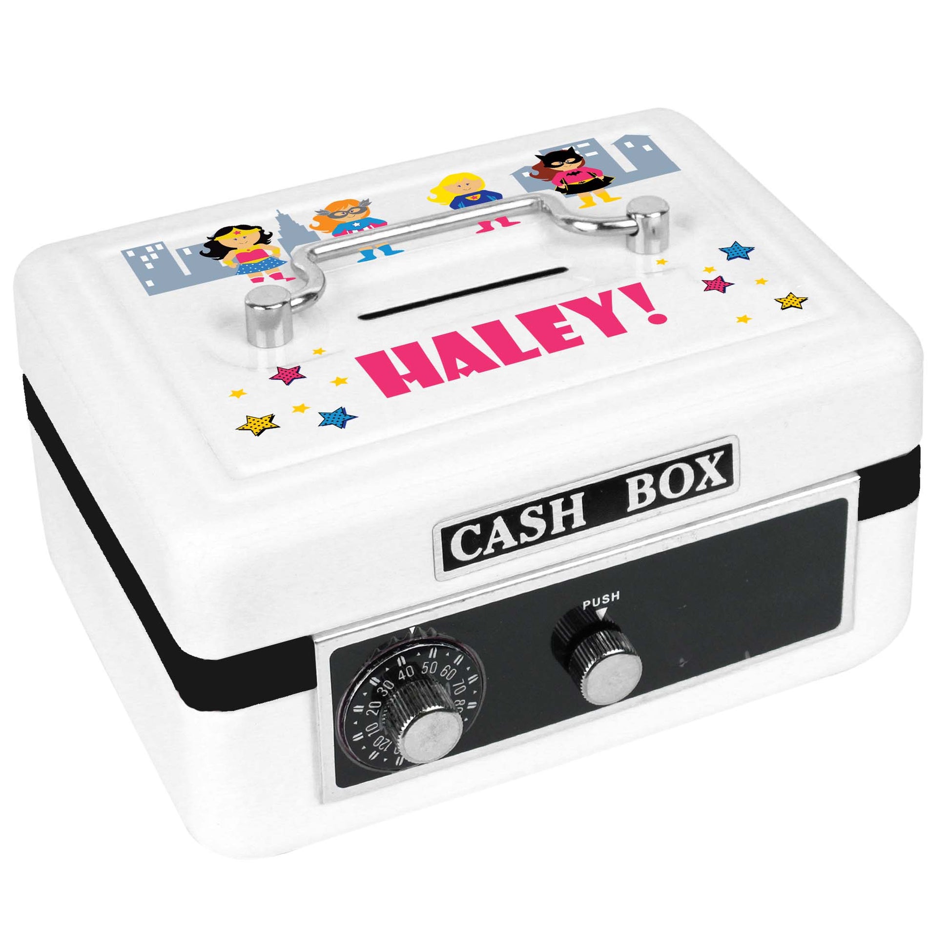 Personalized White Cash Box with Super Girls design