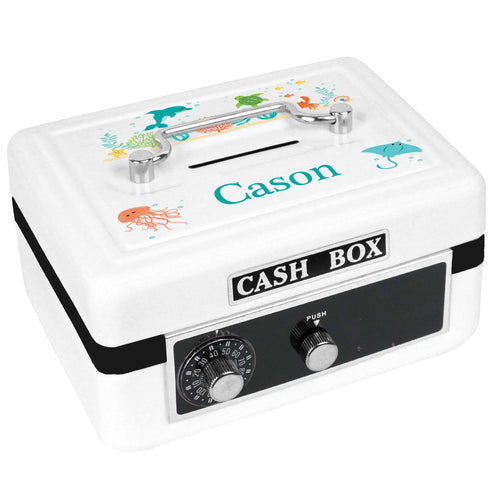 Personalized White Cash Box with Sea and Marine design