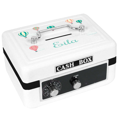 Personalized White Cash Box with Hot Air Balloon design