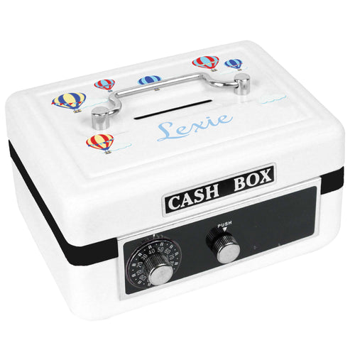 Personalized White Cash Box with Hot Air Balloon Primary design