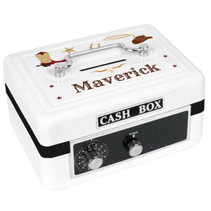 Personalized White Cash Box with Wild West design