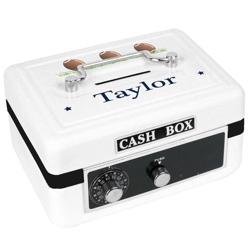 Personalized White Cash Box with Footballs design