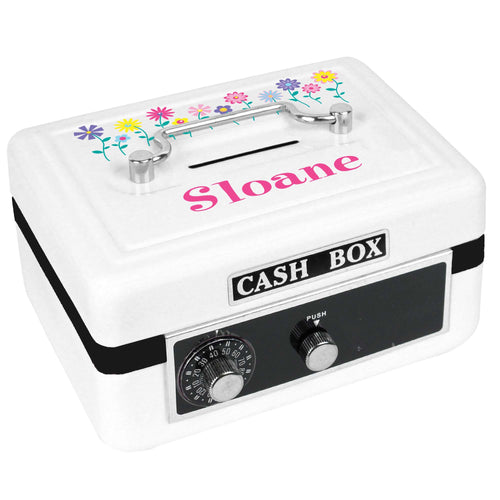 Personalized White Cash Box with Stemmed Flowers design