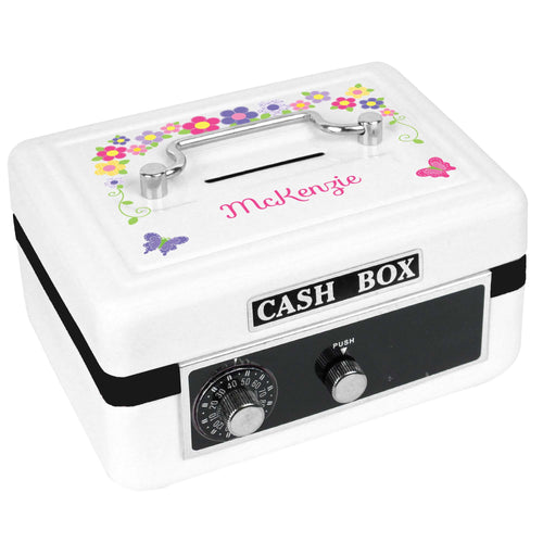 Personalized White Cash Box with Bright Butterflies Garland design