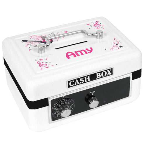 Personalized White Cash Box with Pink Rock Star design