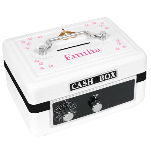 Personalized White Cash Box with Pink Puppy design