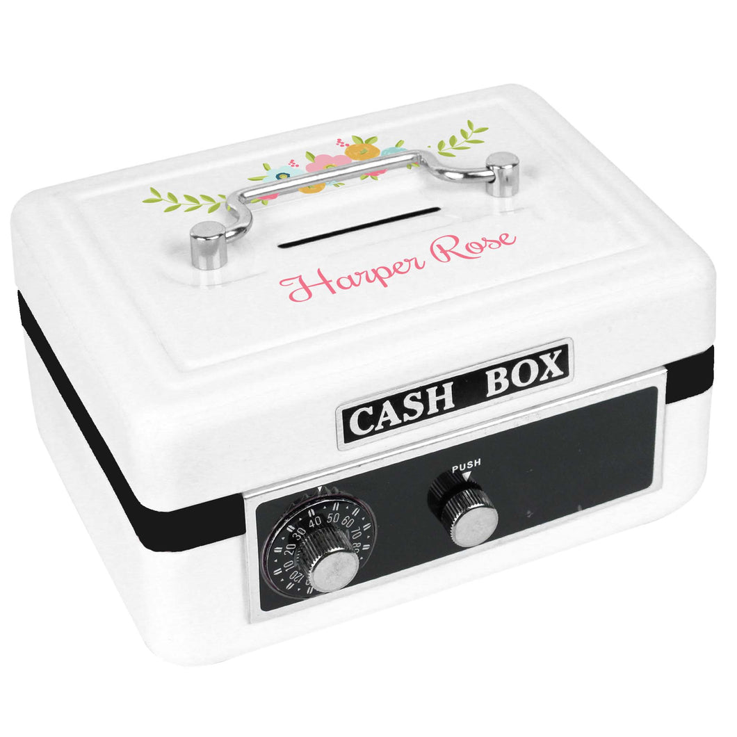 Personalized White Cash Box with Spring Floral design