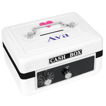 Personalized White Cash Box with Single Heart design