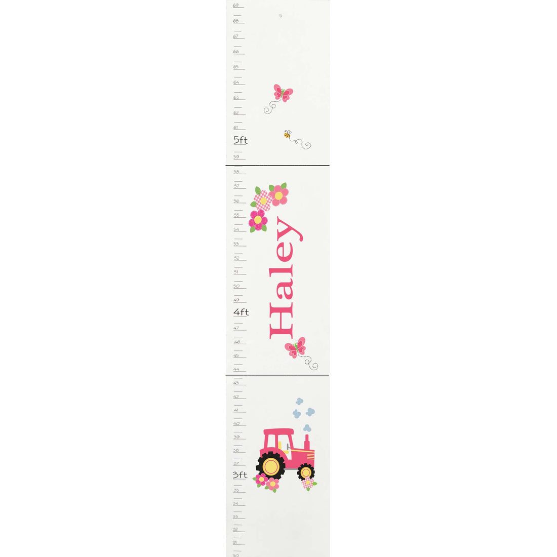 Personalized White Girls pink tractor Growth Chart 