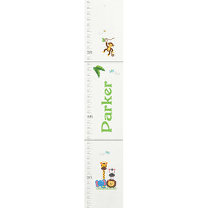 Personalized White Childrens Growth Chart with Jungle Animals Boy design