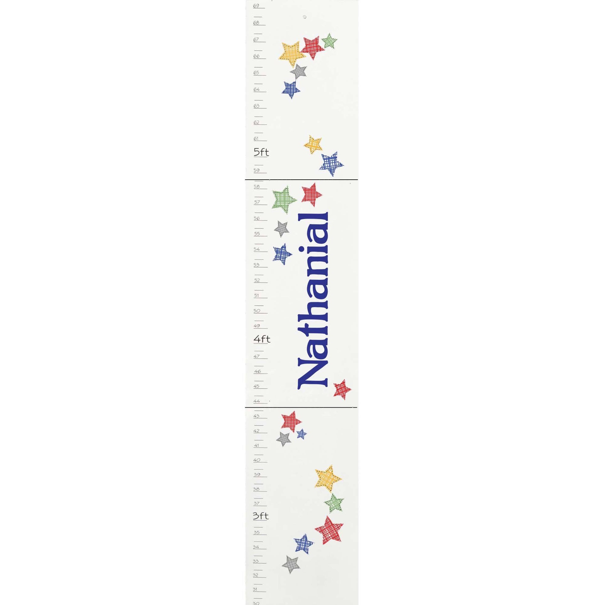 Personalized White Childrens Growth Chart with Stitched Stars design