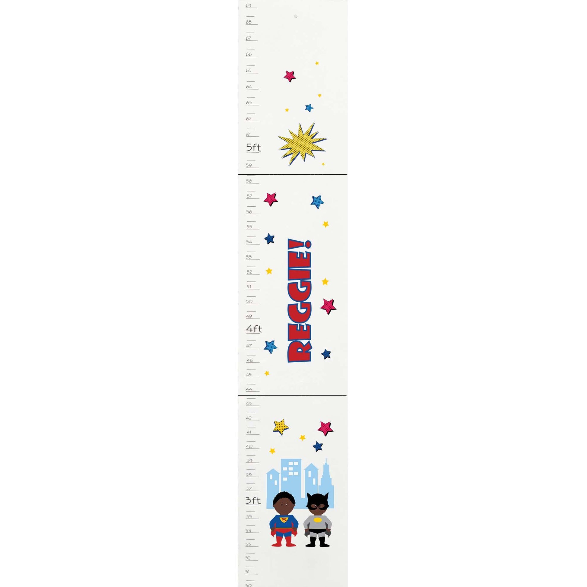 Personalized White Growth Chart With Superhero African American Design
