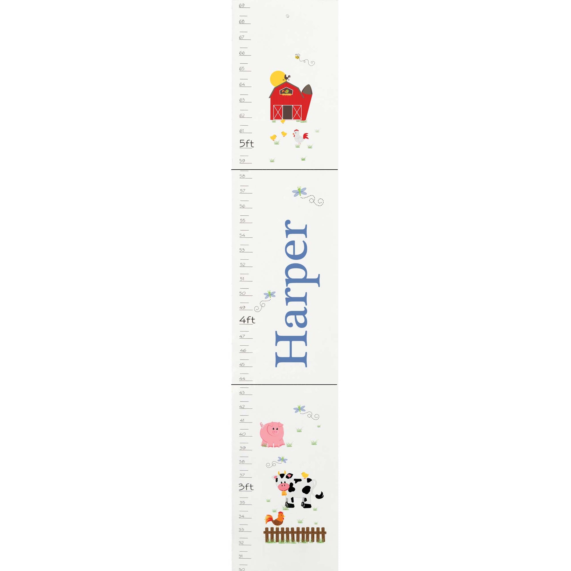 Personalized White Growth Chart With Barnyard Primary Design