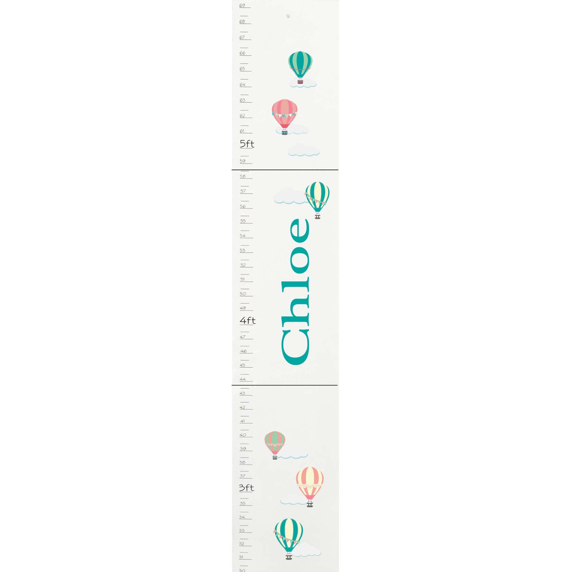 Personalized White Growth Chart With Hot Air Balloon Primary Design