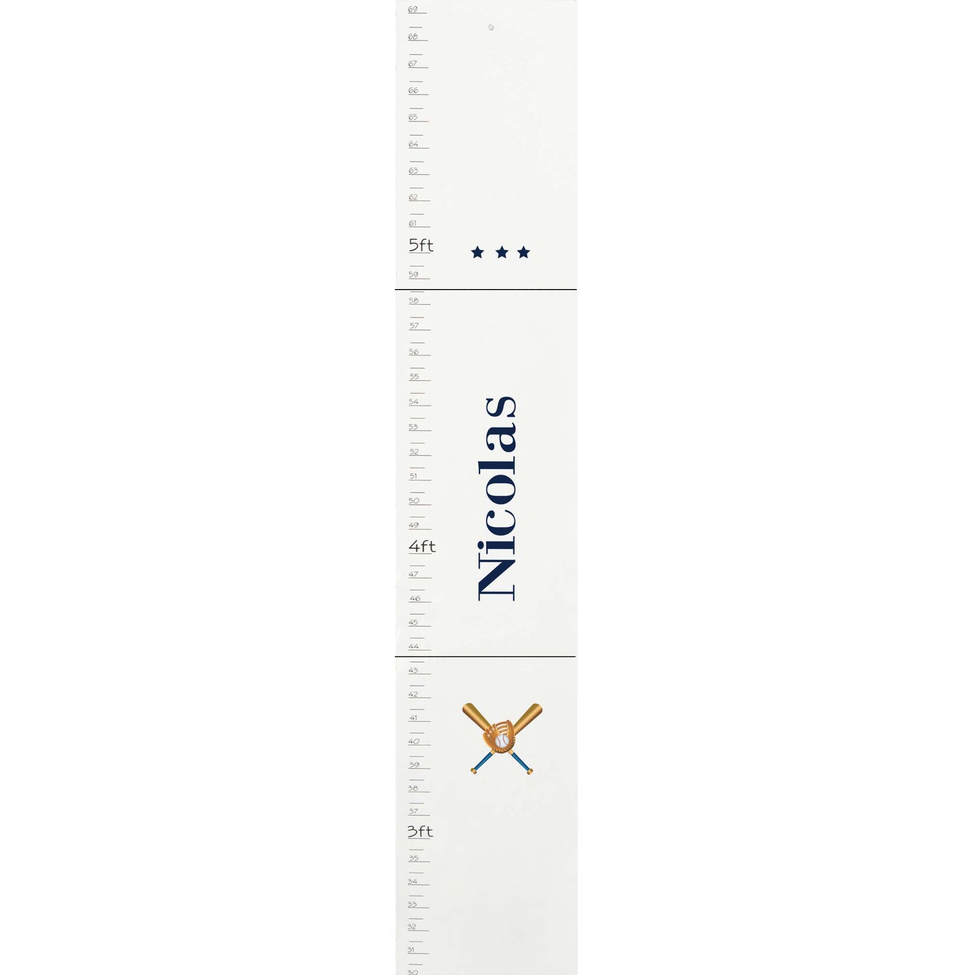 Personalized White Growth Chart With Baseball Design