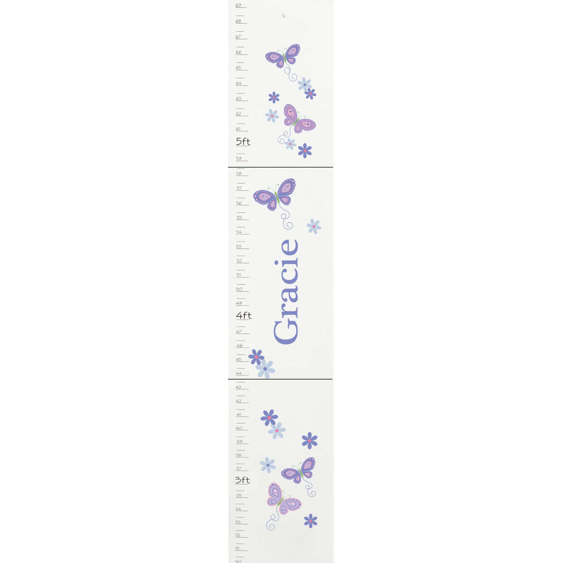 Personalized White Growth Chart With Butterflies Lavender Design