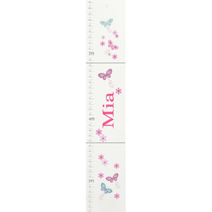 Personalized White Growth Chart With Butterflies Pink Aqua Design