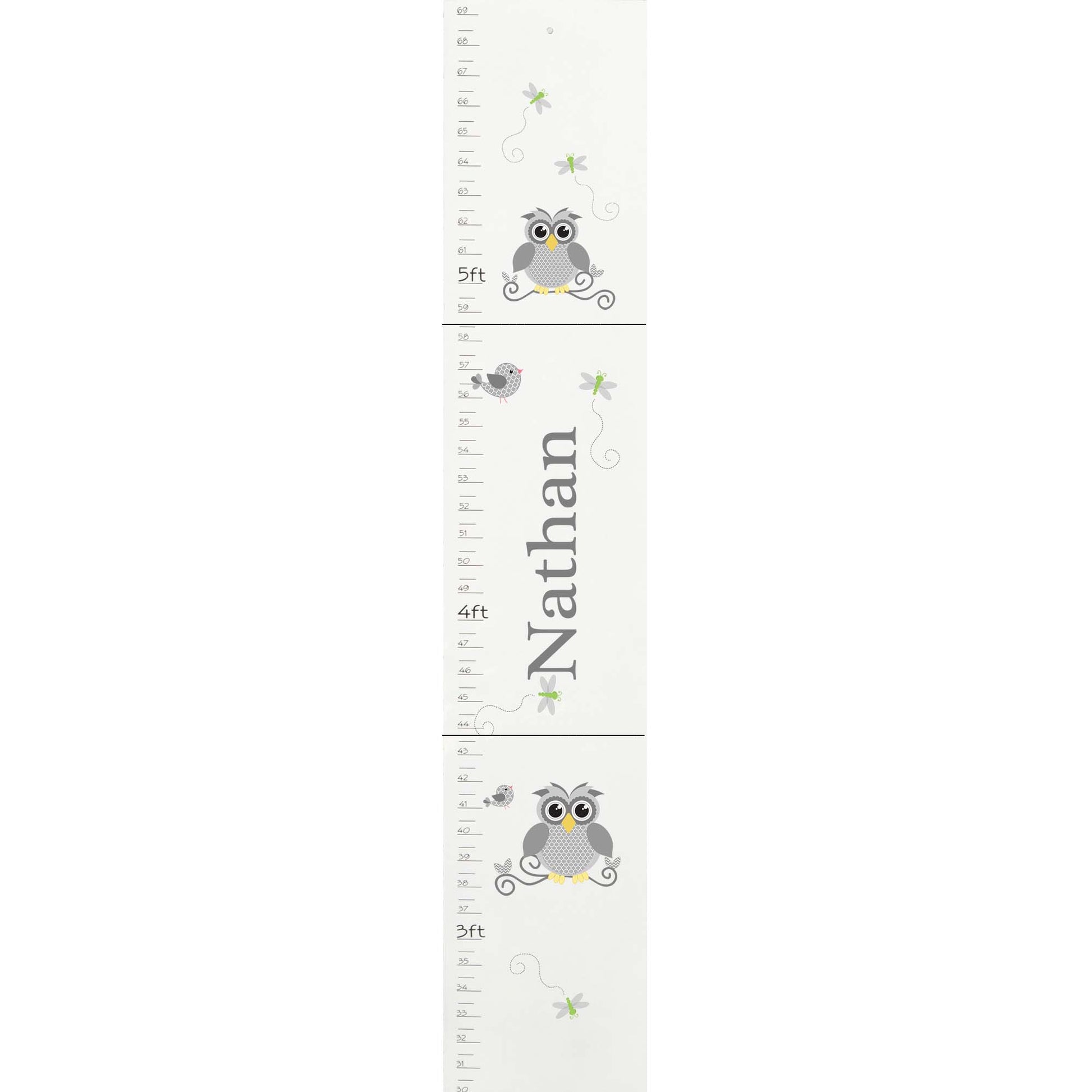 Personalized White Growth Chart With Gray Owl Design