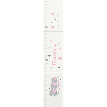 Personalized White Growth Chart With Elephants Grey Design