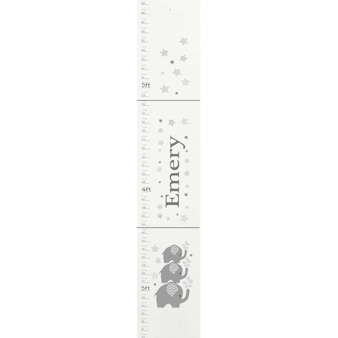 Personalized White Growth Chart With Elephants Grey Design