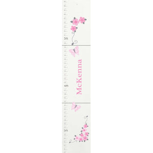 Personalized White Childrens Growth Chart with Pink and Gray Butterflies design