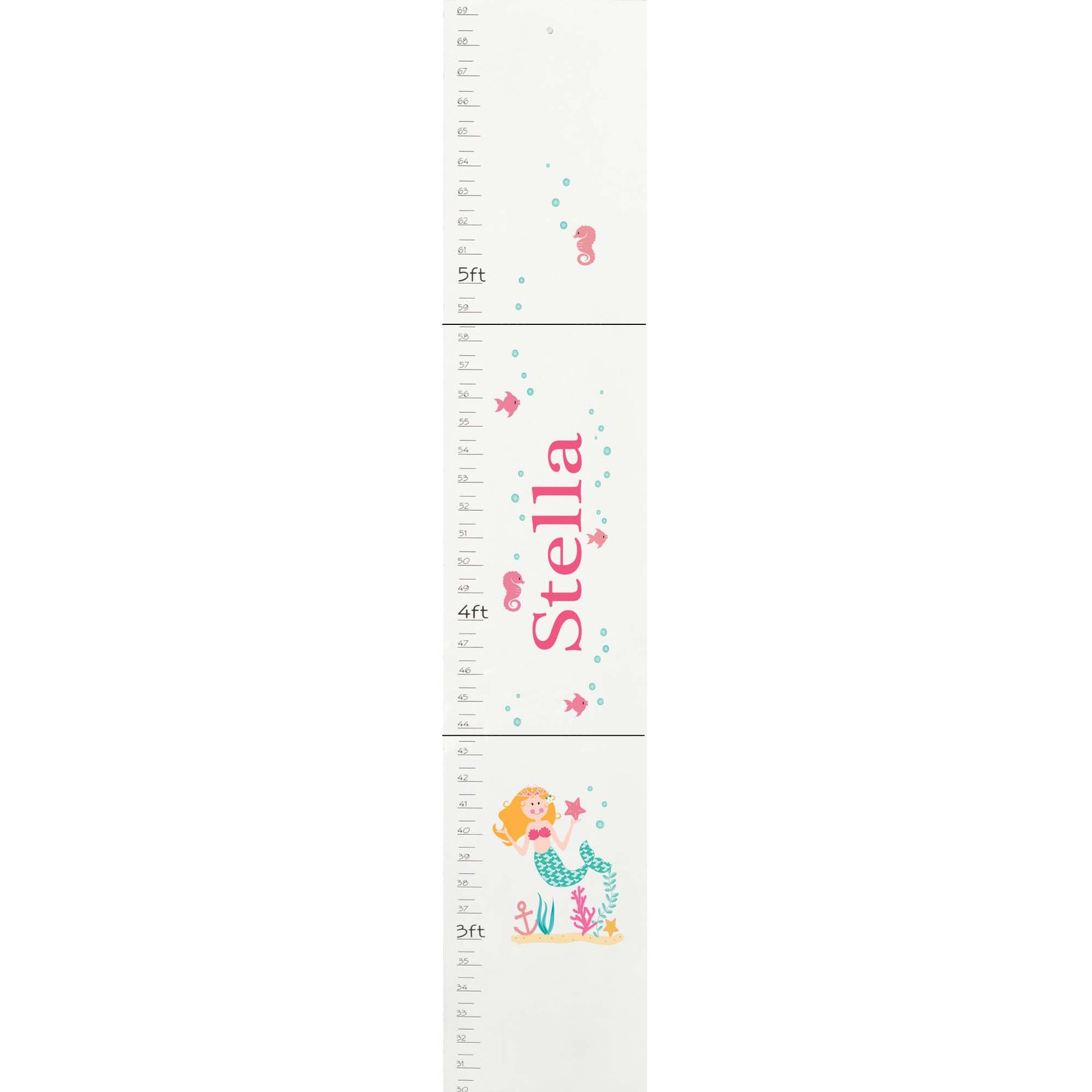 Personalized White Growth Chart With Mermaid African American Design