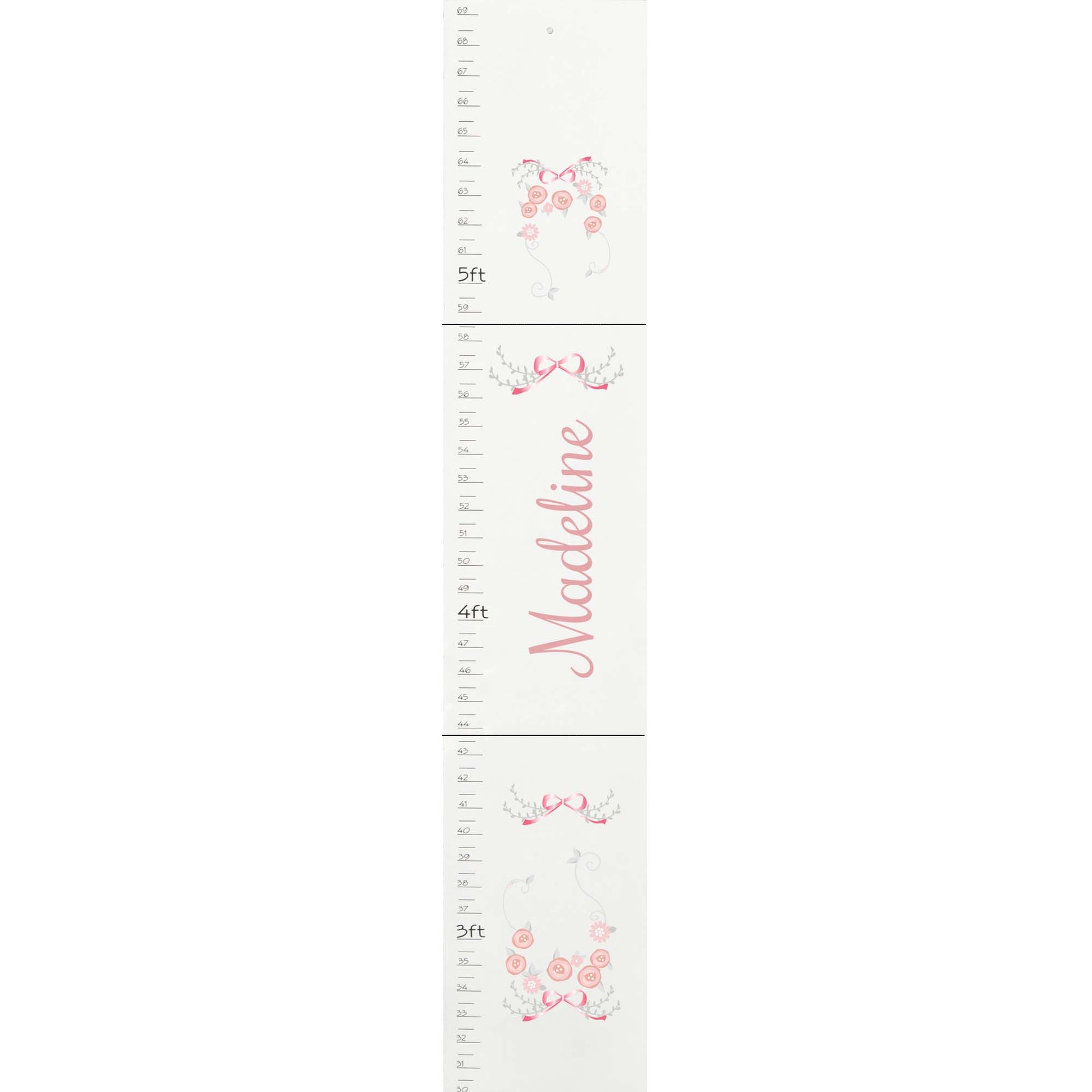 Personalized White Growth Chart With Garland Pink Gray Design