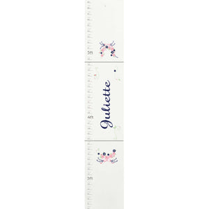 Personalized White Growth Chart With Navy Pink Floral Garland Design