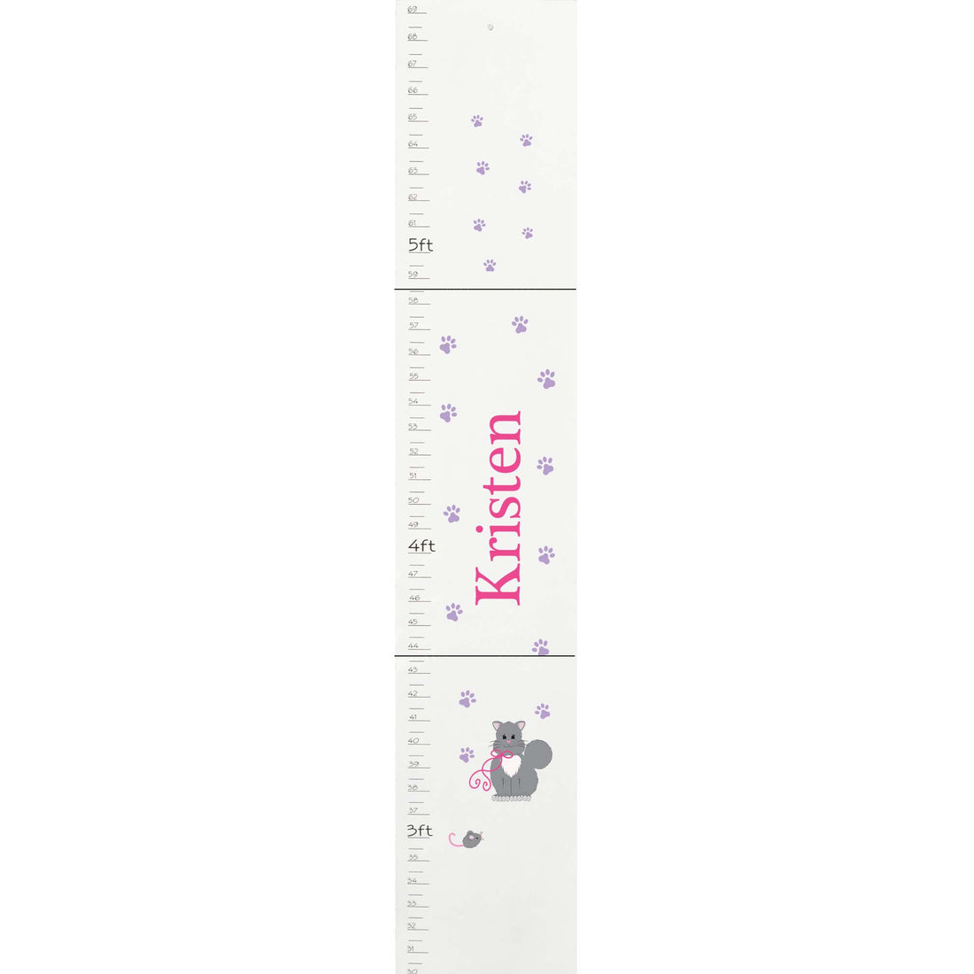 Personalized White Growth Chart With Kitty Cat Design
