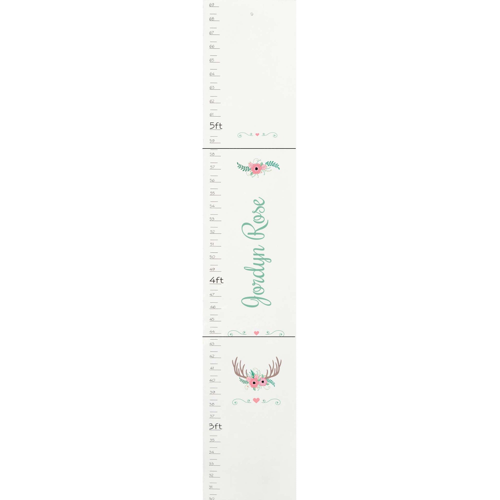 Personalized White Growth Chart With Floral Antlers Design