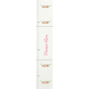 Personalized White Childrens Growth Chart with Spring Floral design