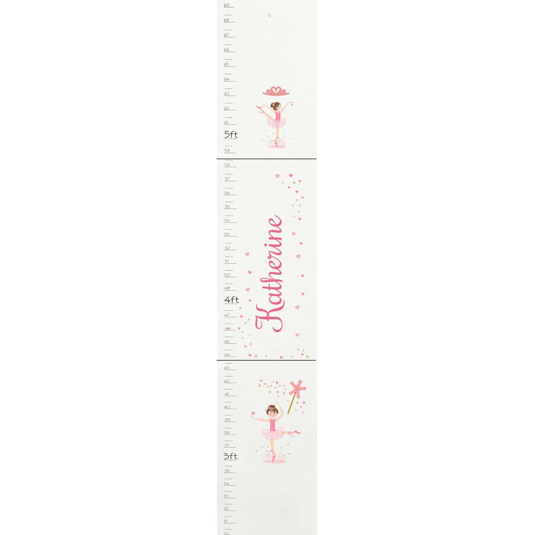 Personalized White Growth Chart With Ballerina Brunette Design