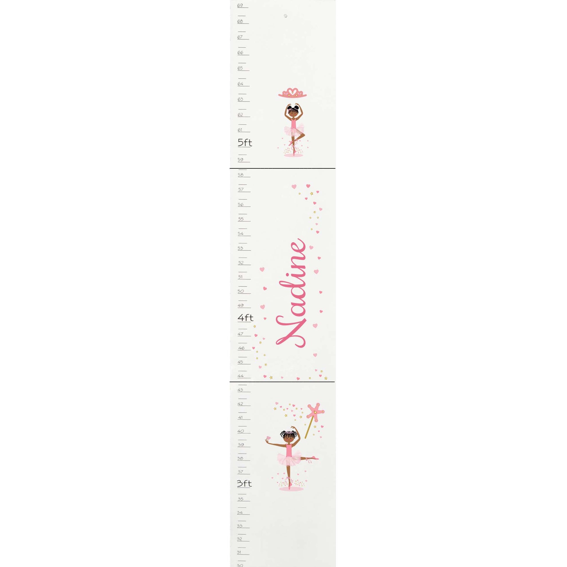 Personalized White Growth Chart With Cheerleader Brunette Pink Design