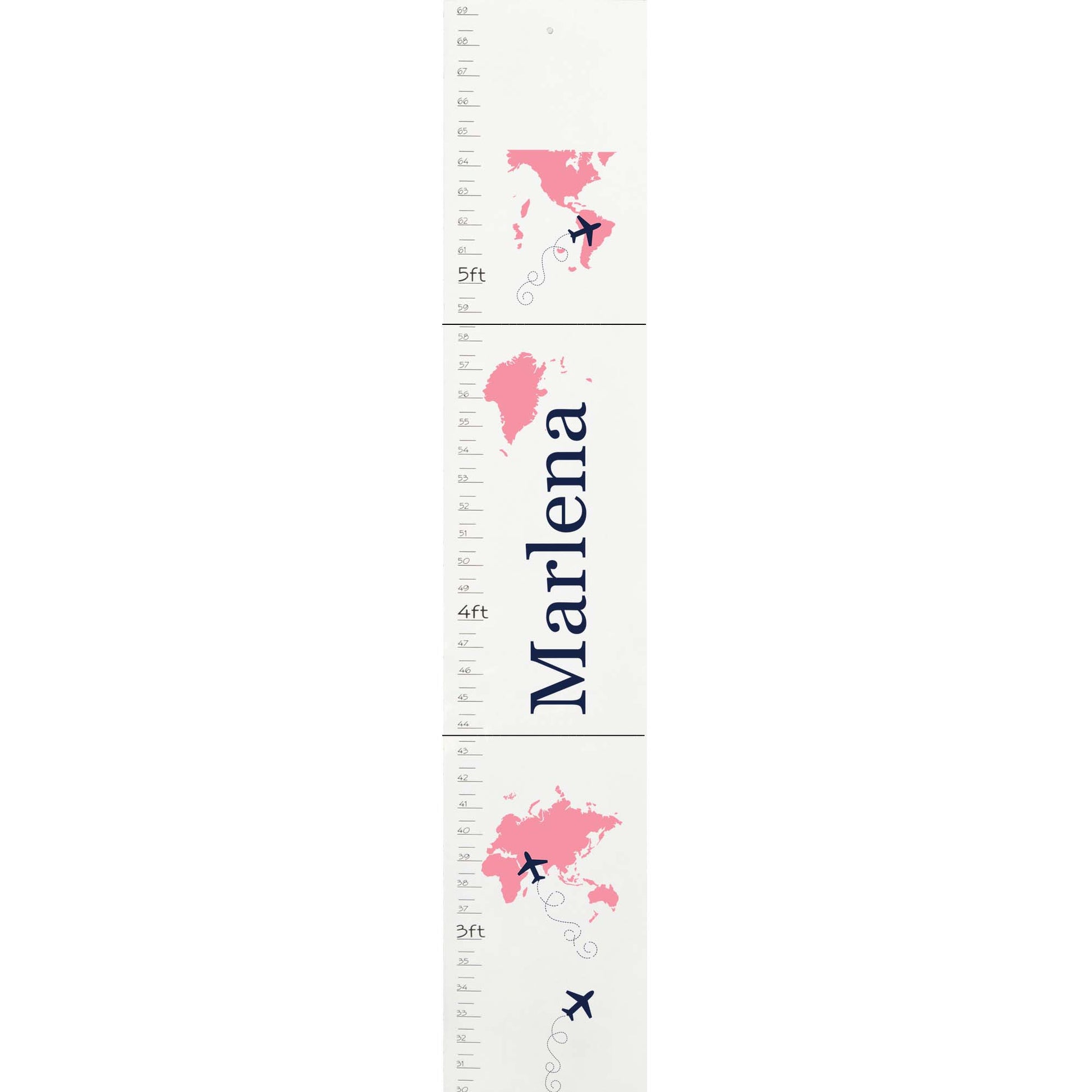 Personalized White Growth Chart With World Map Pink Design