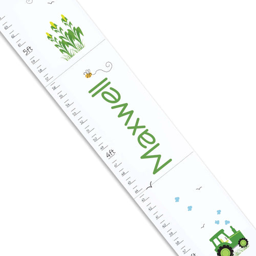 Personalized White Growth Chart With Green Tractor Design Design