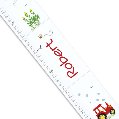 Personalized White Growth Chart With Tractor Red Design Design