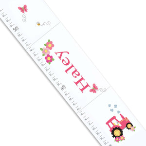Personalized White Girls pink tractor Growth Chart 