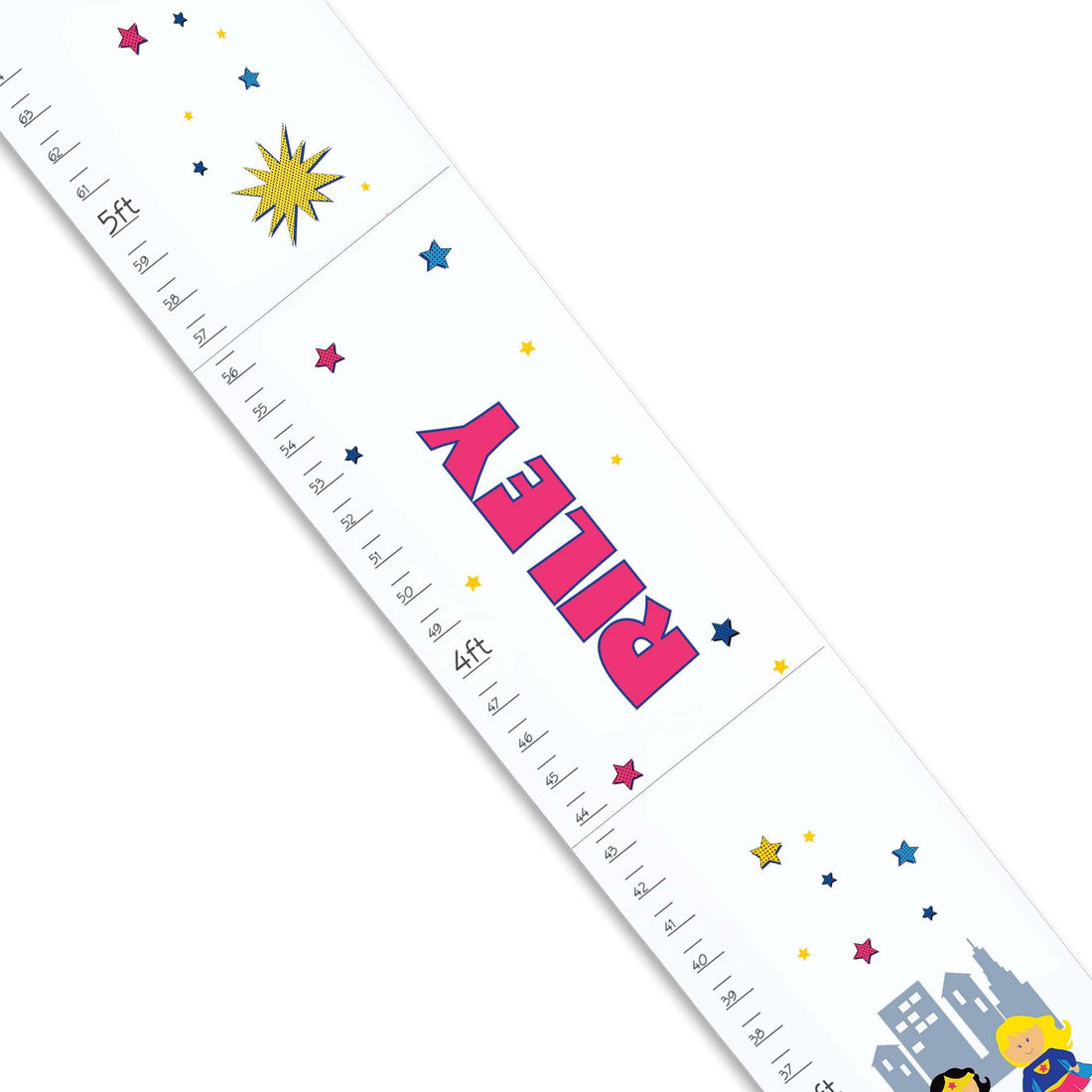 Personalized White Growth Chart With Super Hero Girl Design