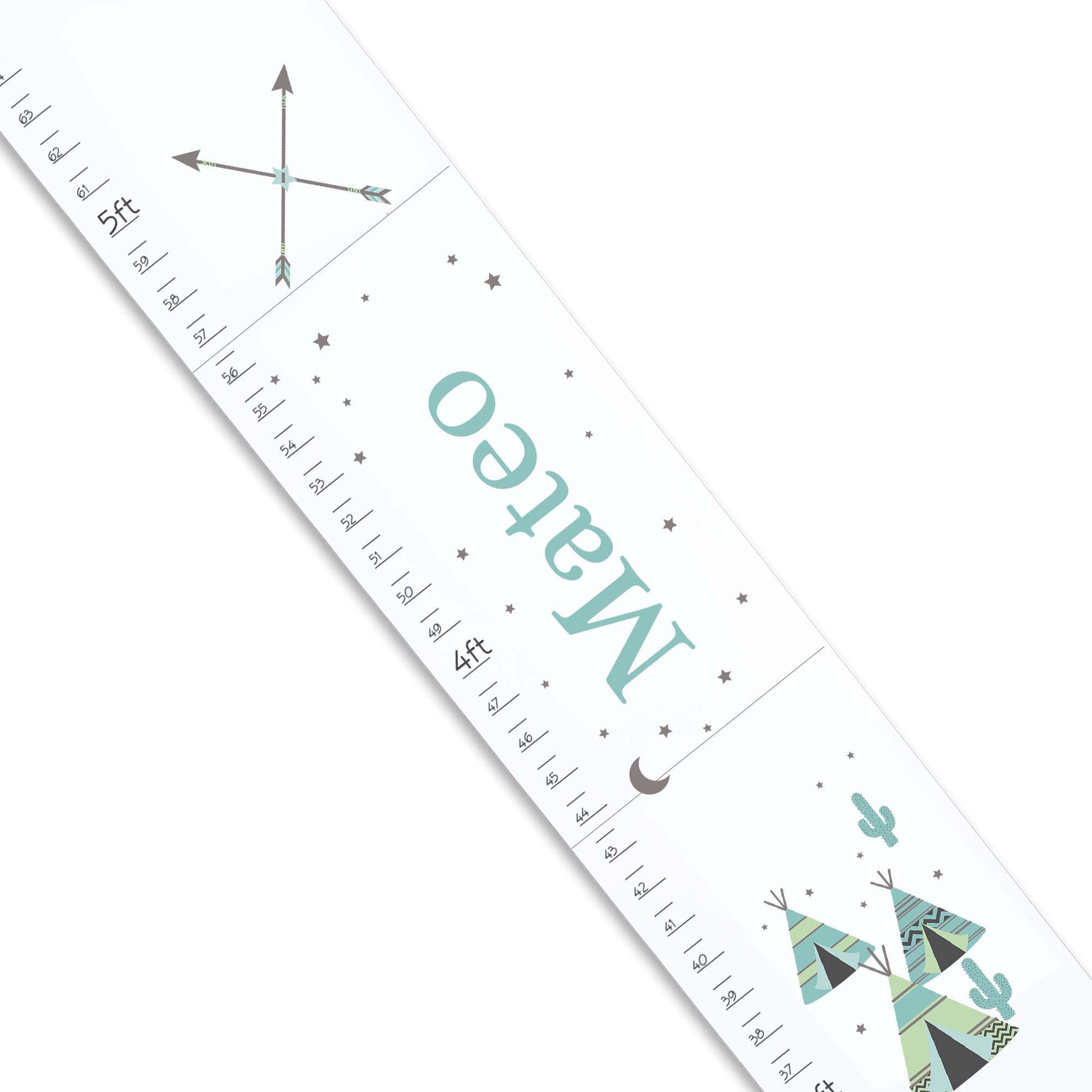 Personalized White Growth Chart With Teepee Aqua Mint 2 Design