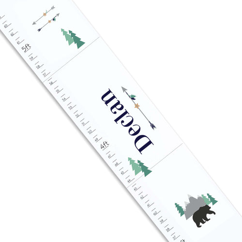 Personalized White Growth Chart With Mountain Bear Design